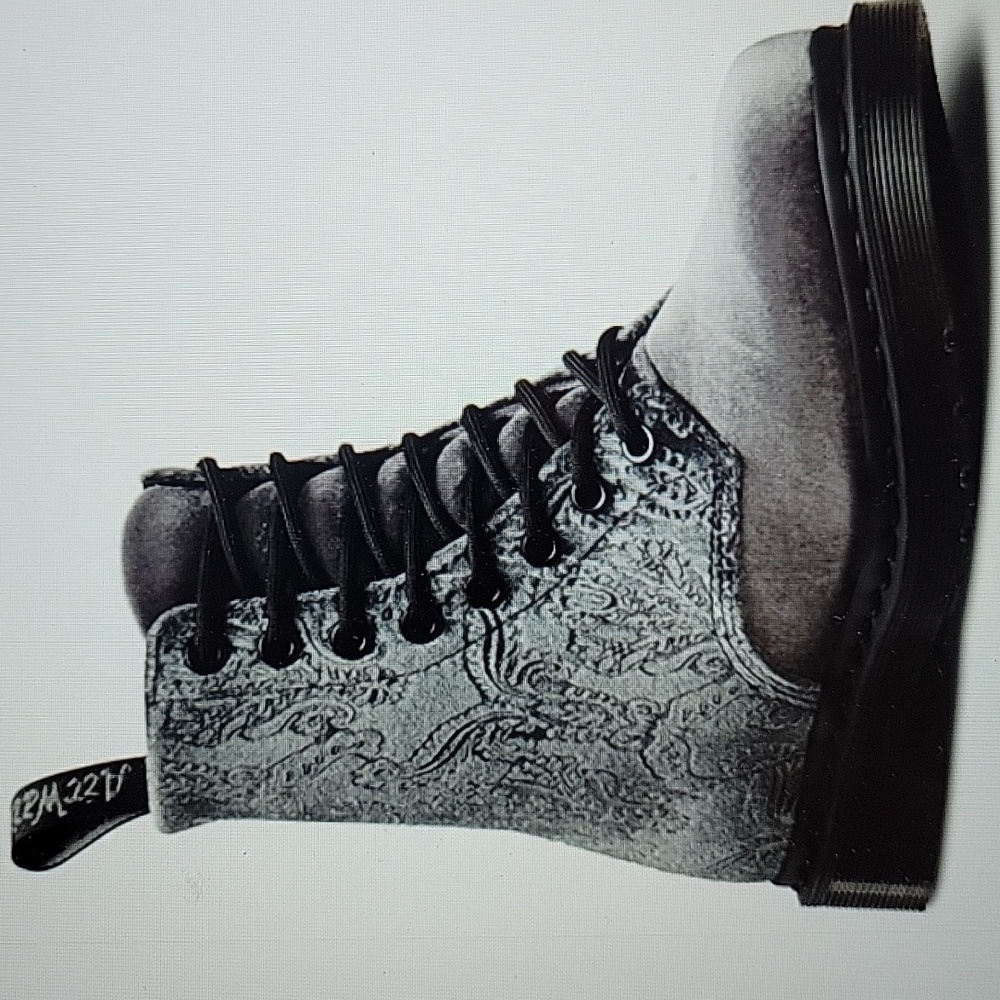 Dr. Martens 1460 Grey Velvet Embossed Brocade Lace Up Boots Sz 5 - Picture 4 of 13